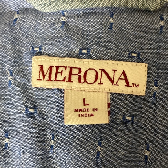 Merona Top/Blouse Women Size Large Blue Button Placket Long Sleeve 100% Cotton - Picture 8 of 9